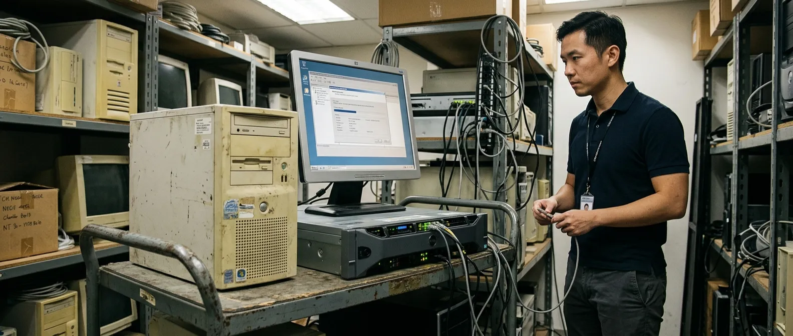 Virtualizing a Windows Server 2000 box: the boring rescue, twenty years on.