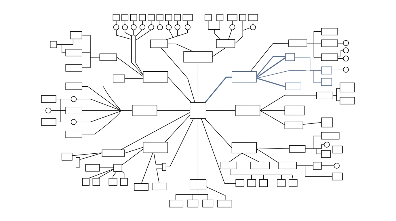 Clean technical illustration of a vulnerability blast radius on a dependency tree.