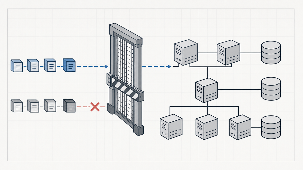 Technical illustration of a database architecture blocking a duplicate data entry.