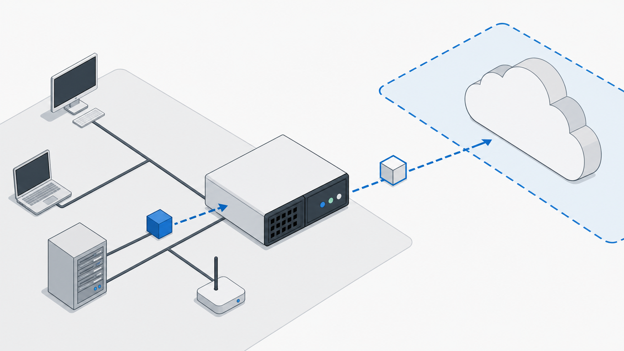 Technical illustration of a network gateway intercepting data.