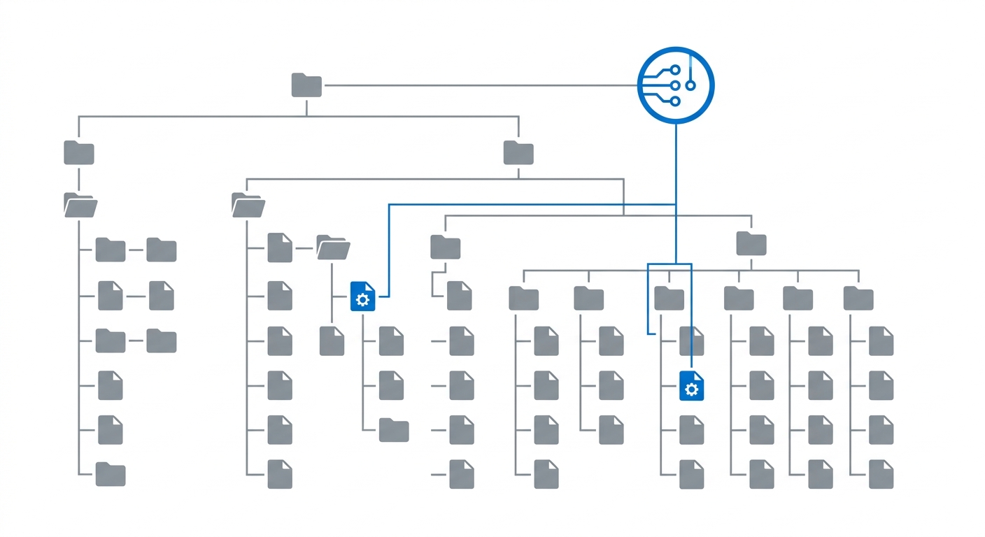 Technical illustration showing only two files selected from a large repository.