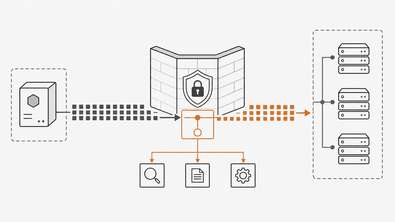 Technical diagram showing a proxy gateway intercepting an outgoing data stream.